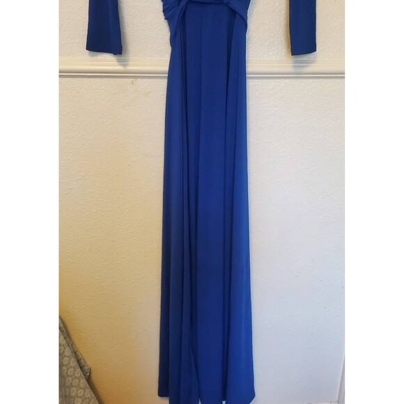 Janette Fashion Fake Wrap Blue Faux Wrap Jersey Knit Maxi Dress 3/4 Sleeve Med - Picture 9 of 16